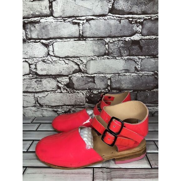 Hot Pink Patent Leather Handmade Ankle Strap Clogs Shoes Women Sz 38EU/7.5M US - Picture 11 of 16